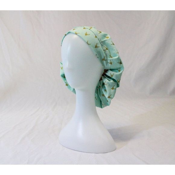 Mint & Gold Deer Bouffant Surgical Dental Scrub Cap Chemo Hat - Picture 3 of 4